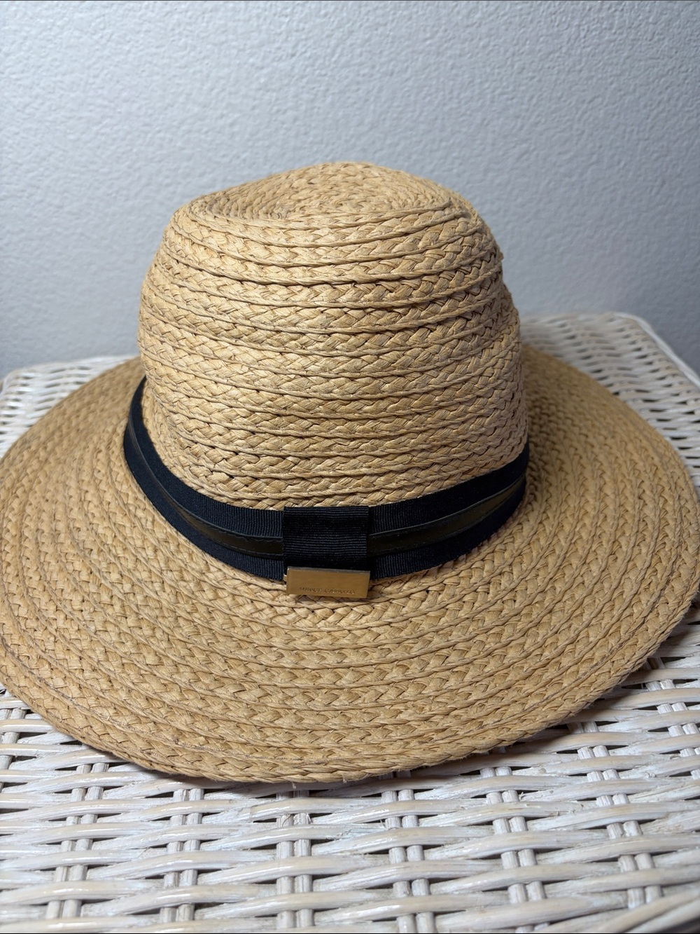 Vince Camuto Natural Straw Hat with Black Band